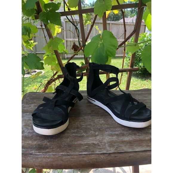 Eileen Fisher Women's Sola Tumbled Nubuck Leather Back Zip Sandals 9 - Picture 3 of 8